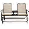 Brown 2-Seater Outdoor Mesh Double Glider Tempered Glass Attached Center Table