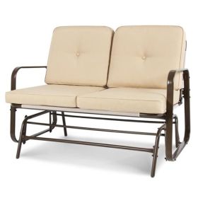 UV-Resistant Beige 2 Seater Ergo Patio Glider Loveseat Rocking Chair Bench