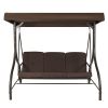 Brown 3-Person Outdoor Porch Swing with Canopy