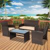 Brown Resin Wicker 4-Piece Modern Patio Furniture Set with Beige Cushions