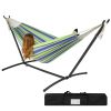 Portable Blue Green Stripe Cotton Hammock with Metal Stand and Carry Case