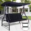 Black Adjustable 3 Seat Cushioned Porch Patio Canopy Swing Chair