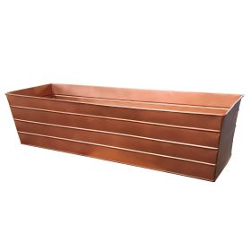 Rectangular Metal Flower Planter Box with Embossed Line Design, Large, Copper