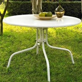 Round Patio Dining Table in White Outdoor UV Resistant Metal