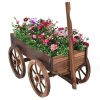 Mobile Half Barrel Solid Wood Planter Box on Wooden Wheels