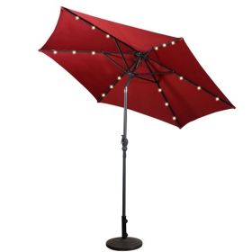 Burgundy 9-Ft Patio Umbrella with Steel Pole Crank Tilt and Solar LED Lights