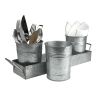 Galvanized Set of Three Planters With Tray, Gray