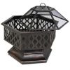 24 Inch Steel Distressed Bronze Lattice Design Fire Pit With Cover