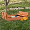 Sturdy Brown Cedar Kids Complete Seated Bench Sandbox