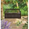 Outdoor Garden Bench with Arm Rest and Storage Box in Dark Brown