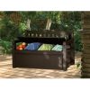 Outdoor Garden Bench with Arm Rest and Storage Box in Dark Brown