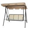 Outdoor Porch Patio 3-Person Canopy Swing in Light Brown