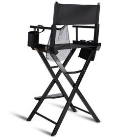 Outdoor Patio Folding Directors Chair with Foot Rest and Drink Holder in Black