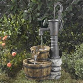 Outdoor Water Pump Half Whiskey Barrel Style Water Fountain