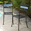 Set of 2 Black Powder Coated Metal Patio Bistro Chairs with Aqua Blue Backrest