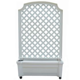 Indoor/Outdoor White Plastic Self Watering Planter with Trellis on Wheels