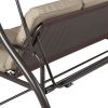 Tan 3-Seat Outdoor Porch Deck Patio Canopy Swing with Cushions