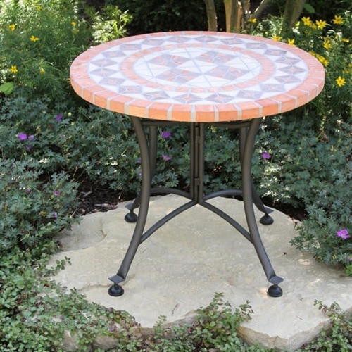 24 Inch Round Bistro Style Mosaic, Outdoor Tile Patio Table