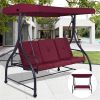 Red Burgundy Wine 3 Seat Cushioned Porch Patio Canopy Swing Chair