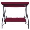 Red Burgundy Wine 3 Seat Cushioned Porch Patio Canopy Swing Chair