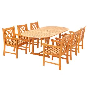 Eco-Friendly 7-Piece Wood Outdoor Dining Set  Oval Extension Table and Arm Chairs  V144SET27