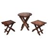 3 Piece Plank Style Mango Wood Outdoor Folding Portable Picnic Table Set, Rustic Brown