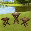 3 Piece Plank Style Mango Wood Outdoor Folding Portable Picnic Table Set, Rustic Brown